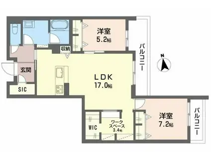 アリビオ田辺(2LDK/3階)の間取り写真