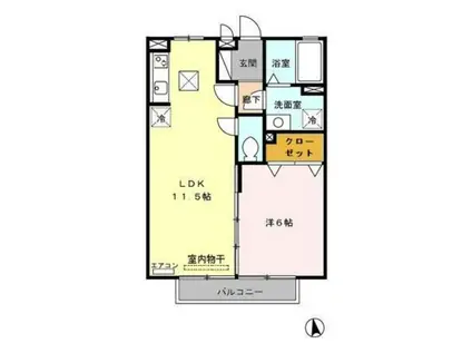 ハイロライマA(1LDK/1階)の間取り写真
