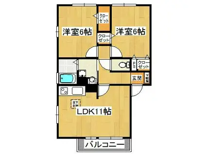 エクセルパークA・B(2LDK/1階)の間取り写真