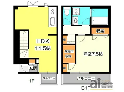 AIFORT方南町(1LDK/1階)の間取り写真