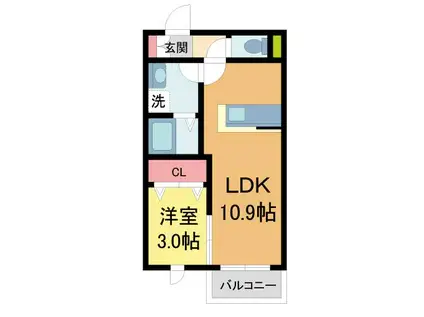 AGRE石橋(1LDK/3階)の間取り写真