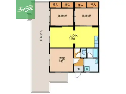 あおいハイツ(3LDK/6階)の間取り写真
