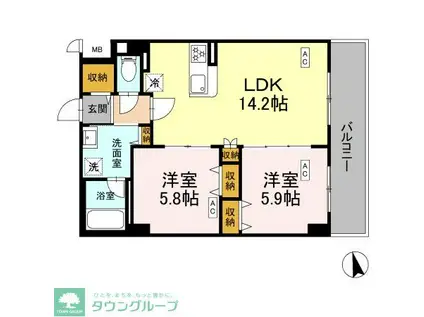 カスタリア西船橋II(2LDK/2階)の間取り写真