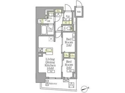 テラス北千住(2LDK/6階)の間取り写真