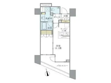 クオリア恵比寿パークフロント(1DK/13階)の間取り写真