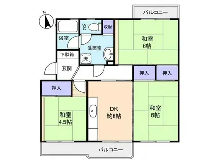 村上団地1街区21号棟(3DK/5階)の間取り写真