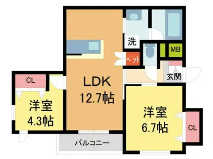 西宮市松下町ヘーベルメゾン(2LDK/2階)の間取り写真