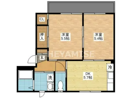 ドミール(2DK/2階)の間取り写真