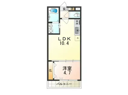 TKアンバーコート浜寺III(1DK/1階)の間取り写真