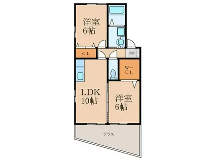 ヴェルジェ深田(2LDK/1階)の間取り写真