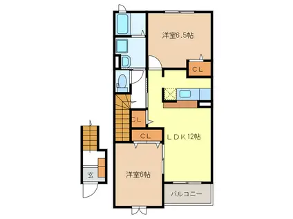 パストラーレ涼(2LDK/2階)の間取り写真