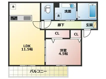 ドゥーブルA(1LDK/2階)の間取り写真