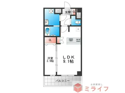 アドバンス大阪クラージュ(1LDK/8階)の間取り写真