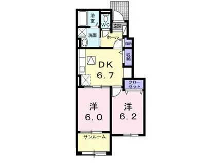 ひだまり(2DK/1階)の間取り写真