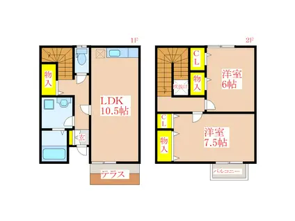 リースランドSHIN A棟(2LDK/1階)の間取り写真