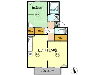 クレセントくばらB棟(1LDK/1階)の間取り写真