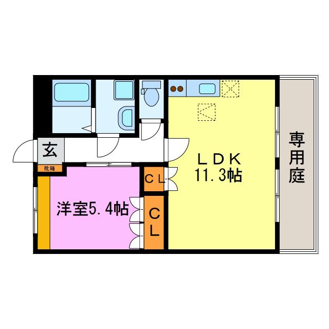 リフレイン グレース(1LDK/1階)の間取り写真