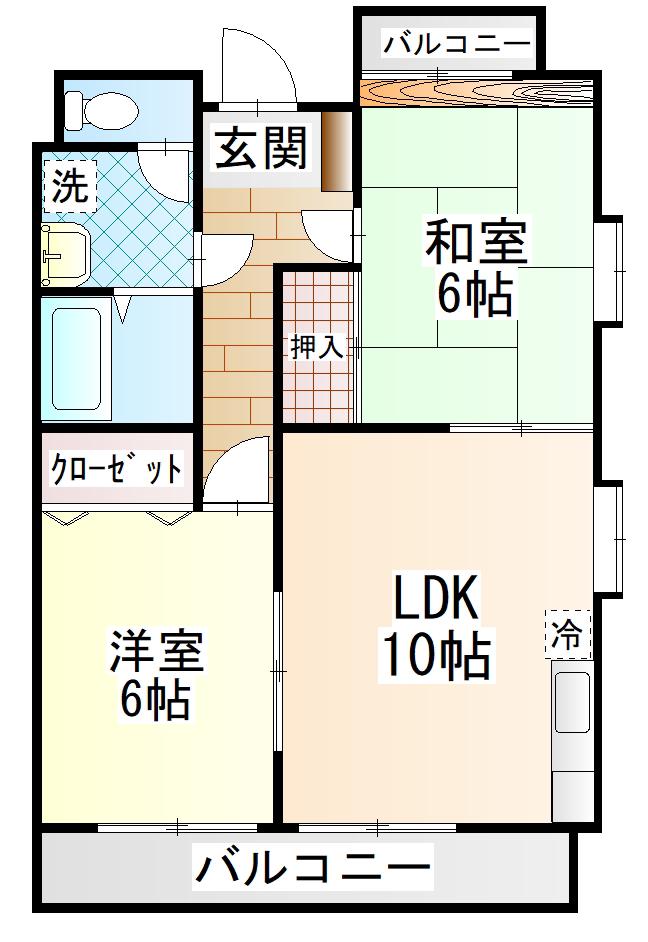 ピュアハイム古市橋(2LDK/2階)の間取り写真