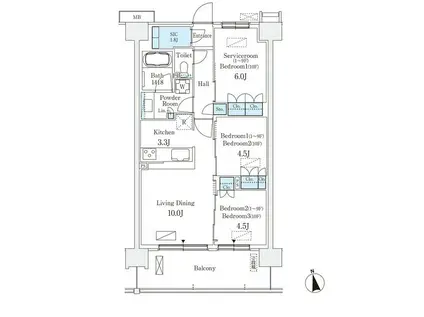 スカイグランデ津田沼(3LDK/4階)の間取り写真