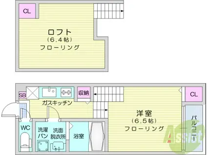 ハーモニーテラス西中田Ⅱ(ワンルーム/1階)の間取り写真