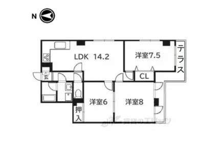 アクシス葛野(3LDK/1階)の間取り写真