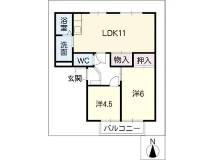 グリーンタウン C棟(2LDK/1階)の間取り写真