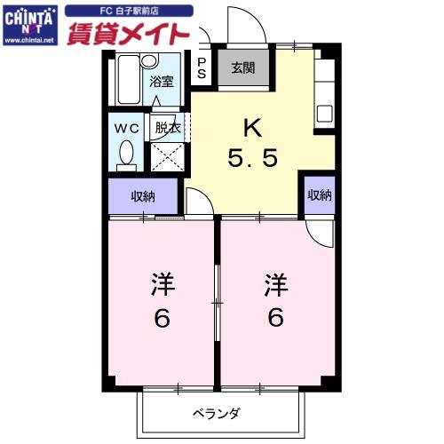 アーバンハイツC(2K/2階)の間取り写真