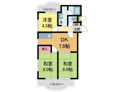 シャルム三田(3DK/3階)の間取り写真