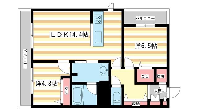 サニーサイドリュクス(2LDK/2階)の間取り写真