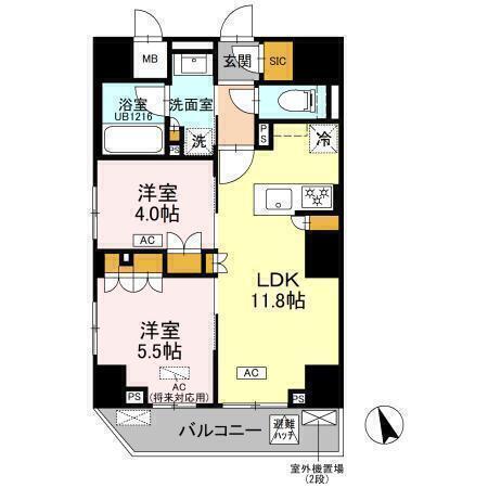 リーラ品川戸越(2LDK/13階)の間取り写真