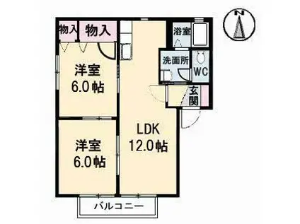 ラ・パーチェナガオカA(2LDK/2階)の間取り写真