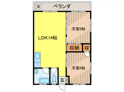 コーポ大賢(2LDK/3階)の間取り写真