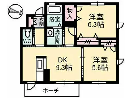 エルハイム雲南(2DK/1階)の間取り写真