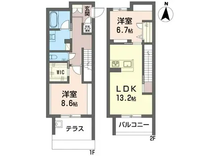 ラ・ルーム(2LDK/1階)の間取り写真