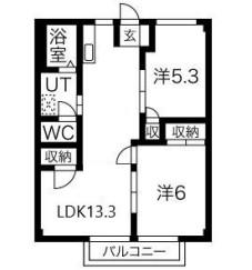 アーバンライフ旭陽B(2LDK/1階)の間取り写真
