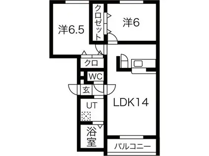 RITZ GRANDE 伏古(2LDK/1階)の間取り写真