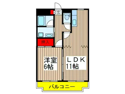 武蔵野マンション(1LDK/2階)の間取り写真