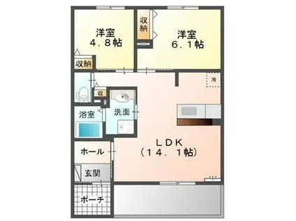 UNIVALY JEWI(2LDK/1階)の間取り写真