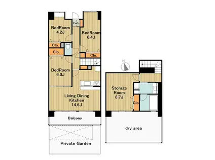 ドラゴンマンション橋本十弐番館(3SLDK/1階)の間取り写真