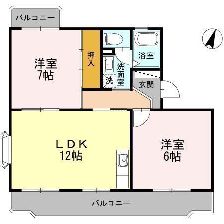 グランドゥール(2LDK/1階)の間取り写真