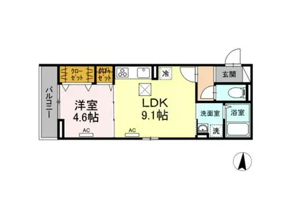 フロース江川(1LDK/1階)の間取り写真