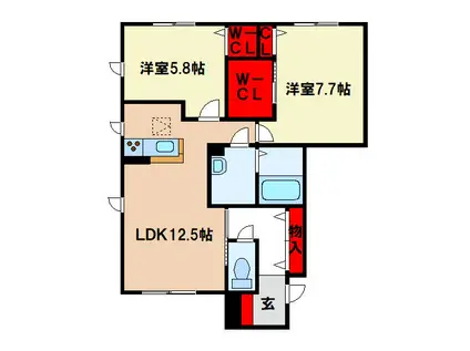 カーサドマーニ(2LDK/1階)の間取り写真