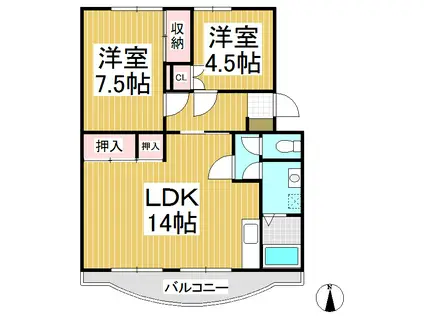 アメニティ三本柳(2LDK/3階)の間取り写真