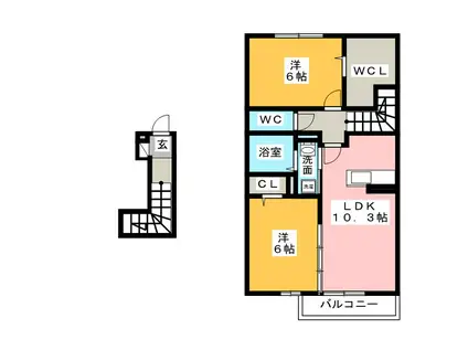 雅野VIII(2LDK/2階)の間取り写真