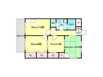 アルコーレ山手(3DK/2階)の間取り写真