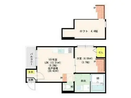 グランツ(1LDK/1階)の間取り写真