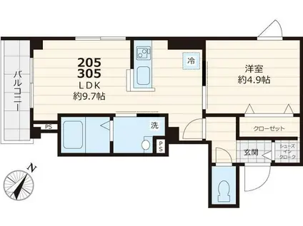 RAPPORT H&Sラポール エイチアンドエス(1LDK/3階)の間取り写真