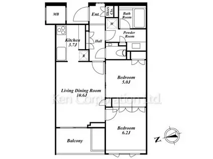 東京メトロ日比谷線 広尾駅 徒歩12分 5階建 築12年(2LDK/2階)の間取り写真