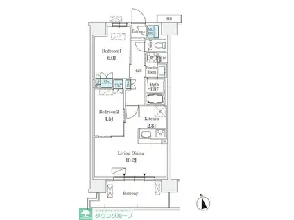 スカイグランデ津田沼(2LDK/2階)の間取り写真