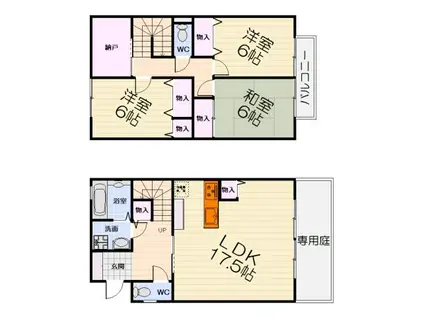 宗久園ハイツB棟(3LDK/1階)の間取り写真